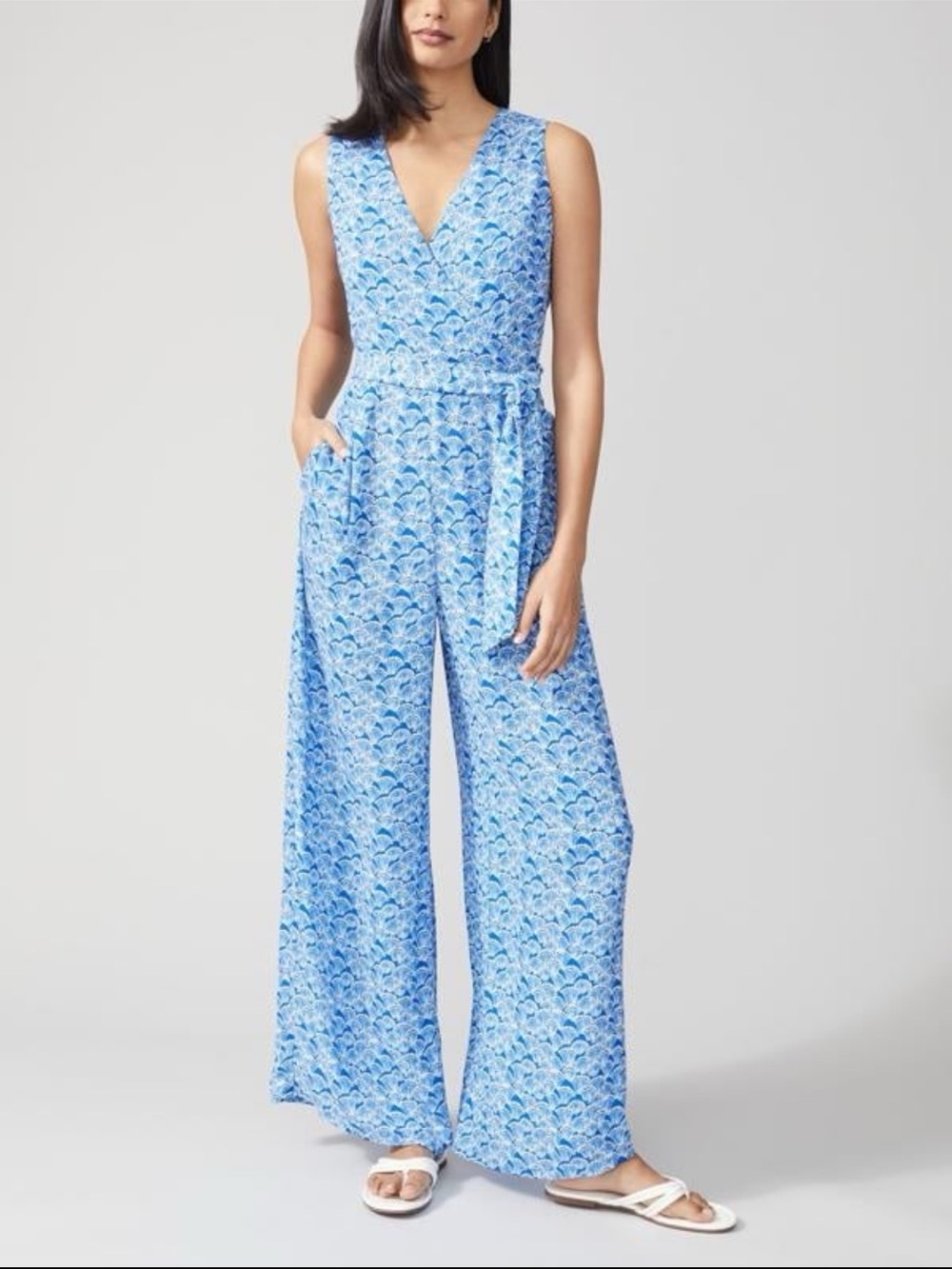 J.McLaughlin Hermione Blue Print Wide Leg Jumpsuit Sz 8